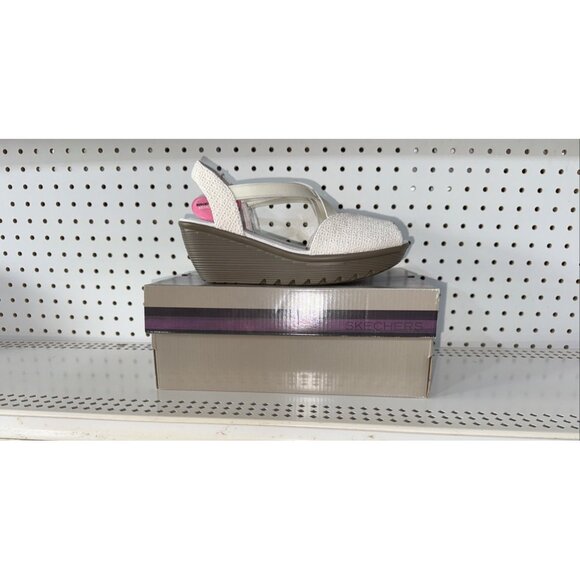 Skechers Parallel Jellyroll Womens Wedge Sandals Slides Size 8 Cream Memory Foam - Picture 1 of 9